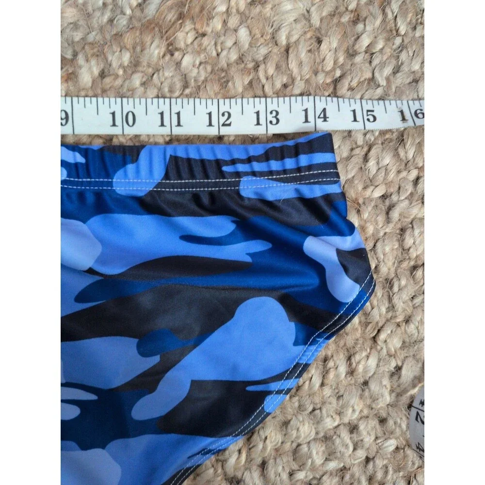 Men's Blue Camo Swim Brief Pocket Drawstring SM/Med NWOT